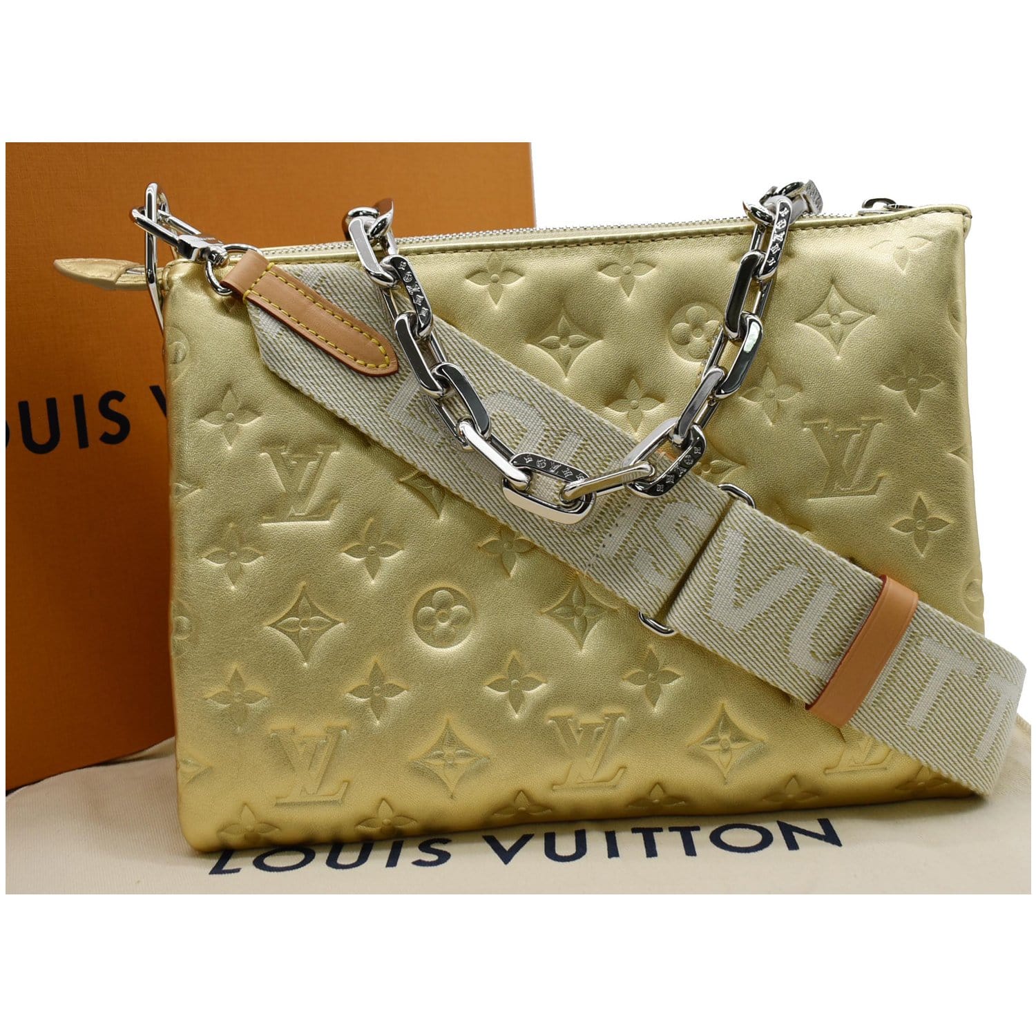 Louis Vuitton Taupe Monogram Embossed Lambskin Leather Coussin PM Bag -  Yoogi's Closet