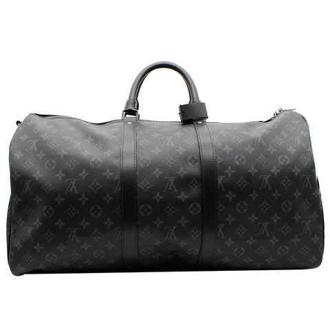 LOUIS VUITTON Keepall 55 Bandouliere Monogram Eclipse Travel Bag Black
