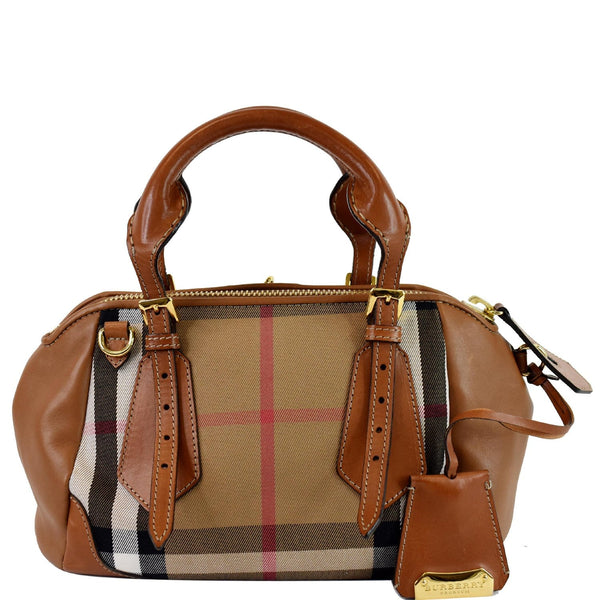BURBERRY Blaze House Check and Leather Satchel Bag Brown