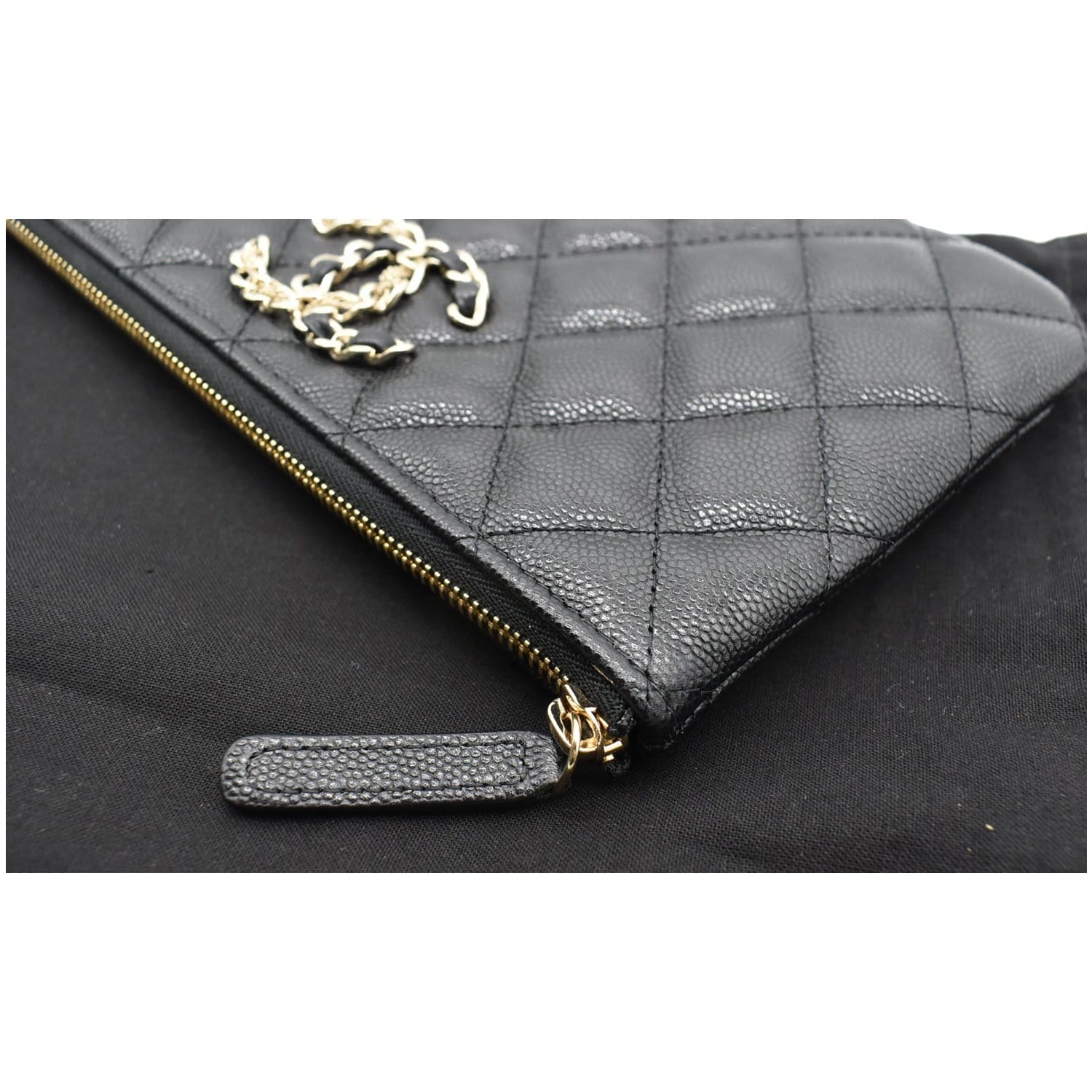 CHANEL French New Wave CC Caviar Quilted Pouch Black