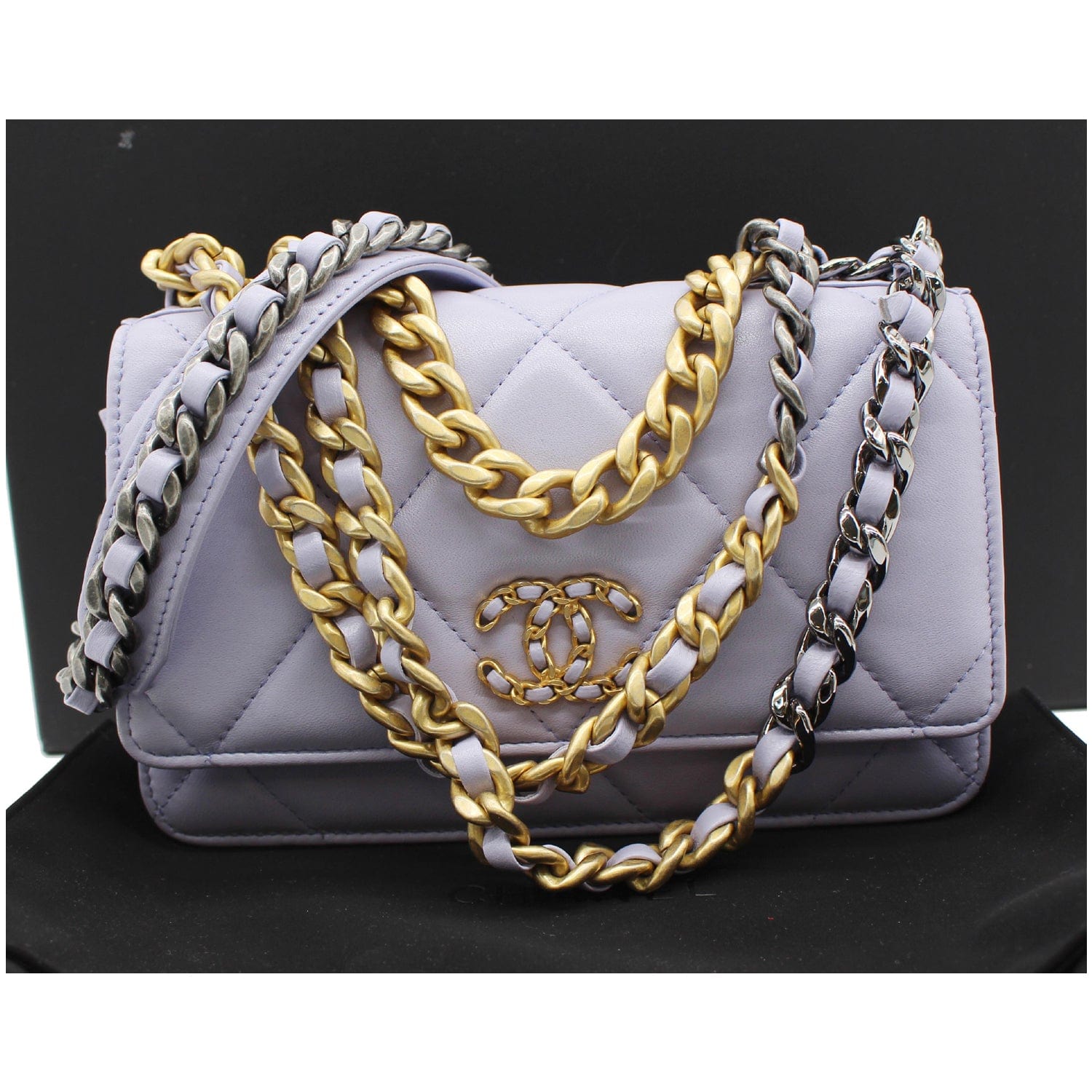 CHANEL 19 CC WOC Leather Wallet On Chain Crossbody Bag Light Lavender