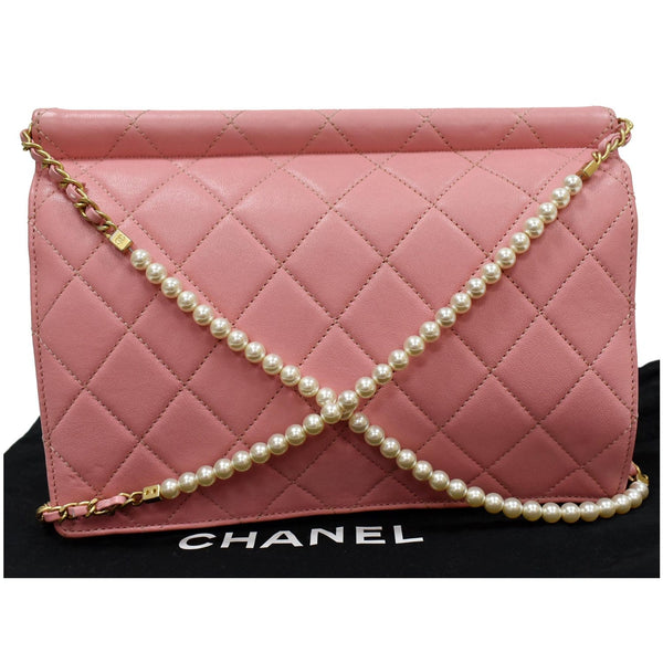 CHANEL Matelasse Costume Pearl Leather Shoulder Bag Pink