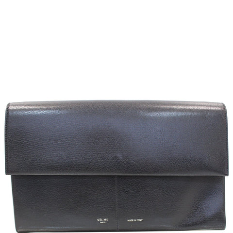 CELINE Folded Clutch Strap Leather Shoulder Bag Black