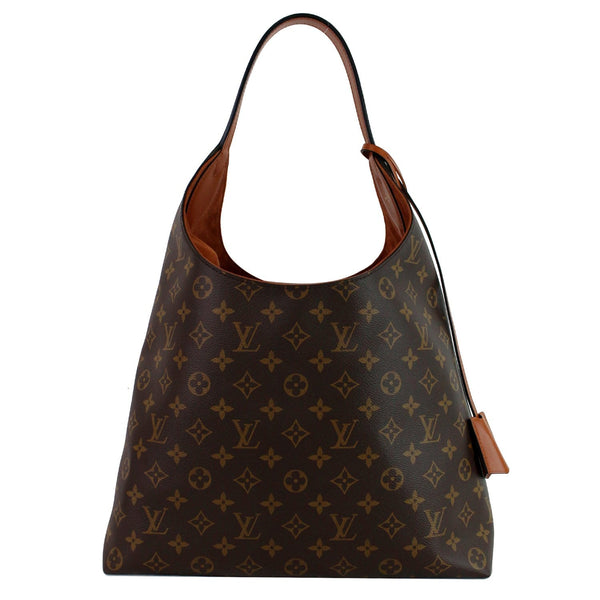 LOUIS VUITTON Flower Monogram Canvas Shoulder Hobo Bag Brown