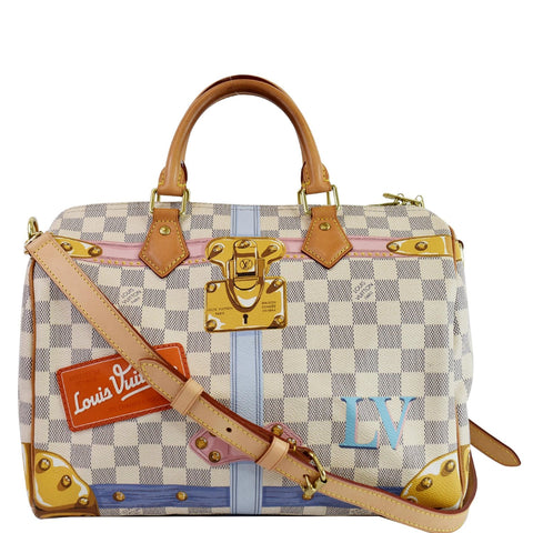 LOUIS VUITTON Trunks Speedy 30 Bandouliere Damier Azur Shoulder Bag White