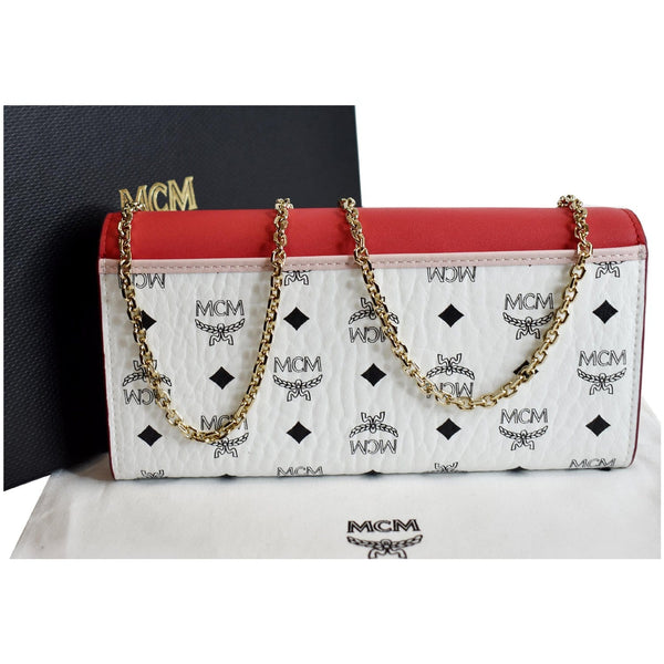 MCM Patricia Block Visetos Leather Crossbody Wallet Red