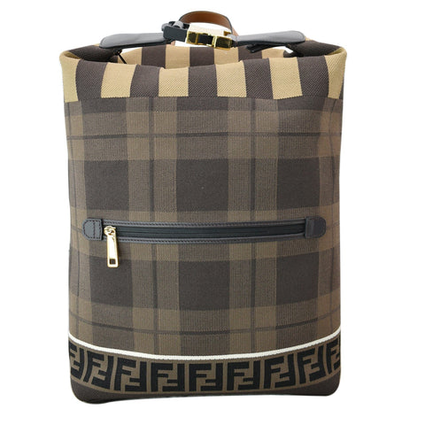 FENDI Tartan Forever Tech Knit Canvas Backpack Brown