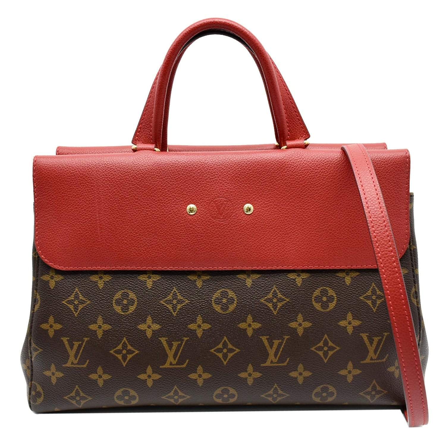 Louis Vuitton Brown/Red Leather and Monogram Canvas Double V Bag