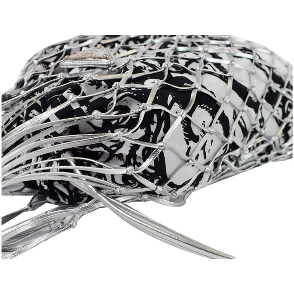 PRADA Rete Fabric Mesh Tote Bag Black/White