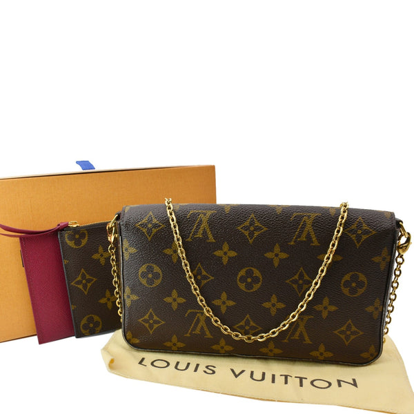 LOUIS VUITTON Felicie Monogram Canvas Pochette Crossbody Bag Brown