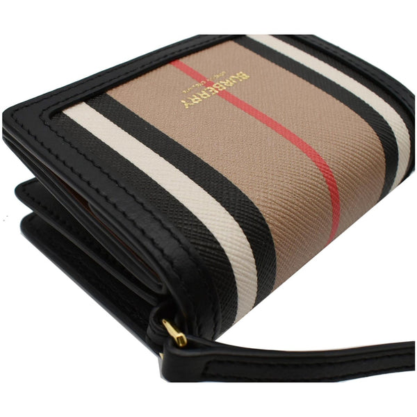 BURBERRY Jessie Icon Stripe E-Canvas Monogram Crossbody Card Case Beige