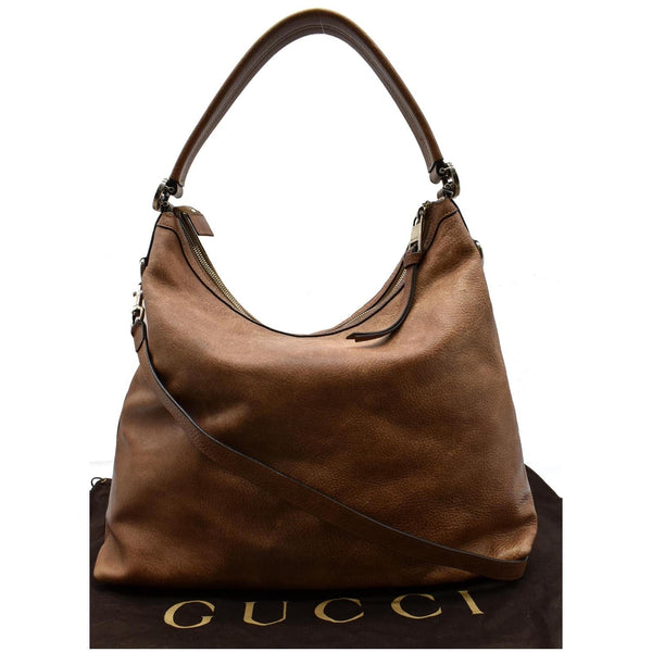 GUCCI Miss GG Pebbled Leather Hobo Bag Brown 323676