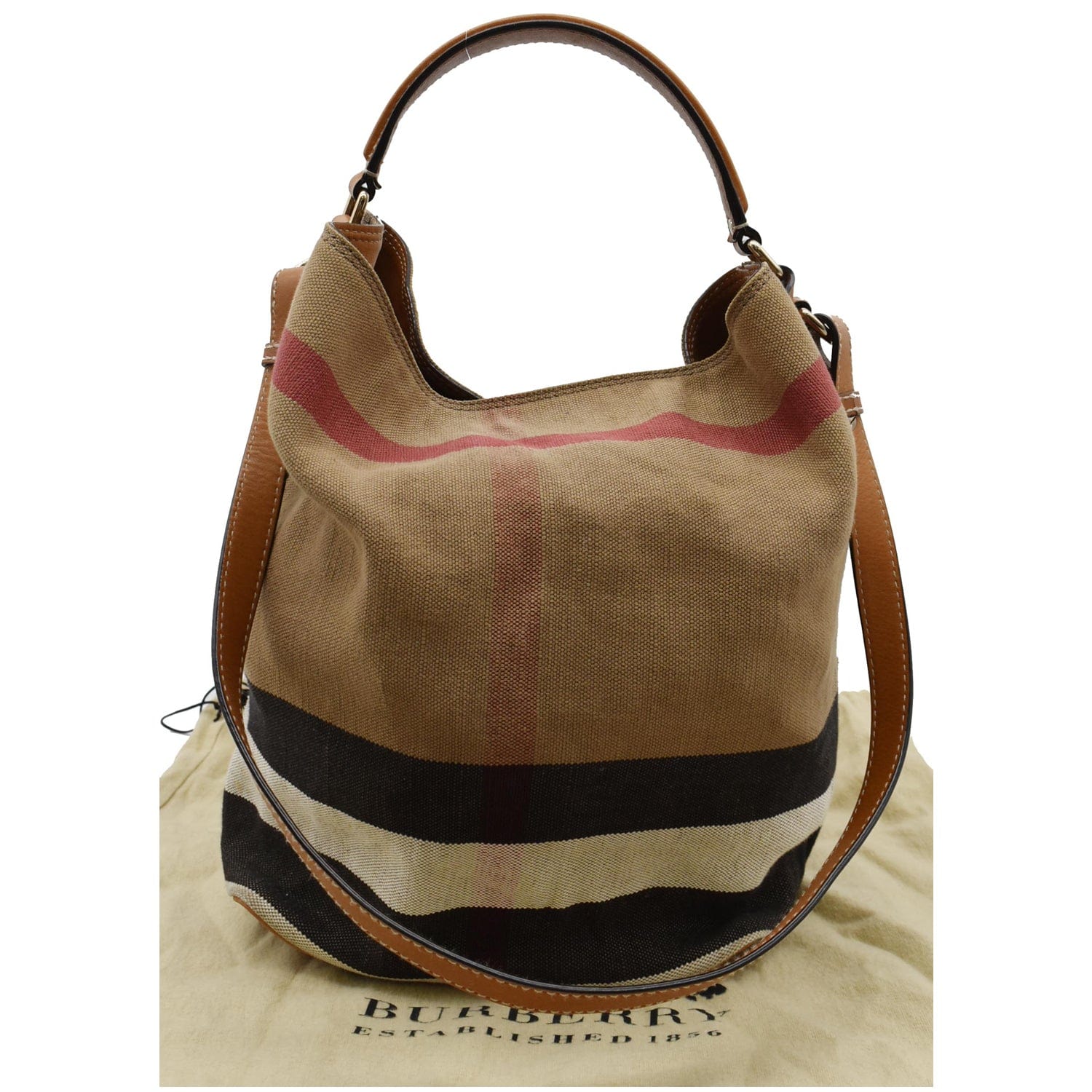 Burberry Brown Check Canvas Asby Tassel Bucket Bag - Yoogi's Closet