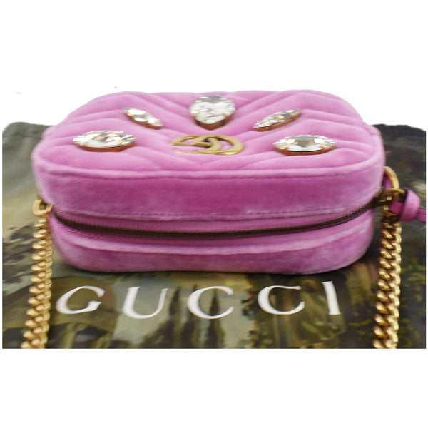 GUCCI GG Marmont Mini Marquise Crystal Velvet Crossbody Bag Pink 448065