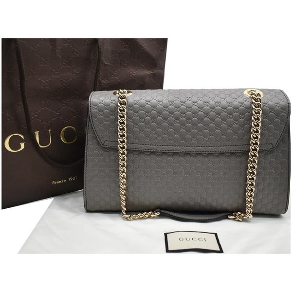 GUCCI Emily Medium GG Guccissima Leather Chain Shoulder Bag 449635 Gray