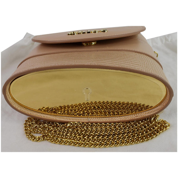 CHLOE Aby Lock Small Embossed/Calfskin Leather Chain Shoulder Bag Beige