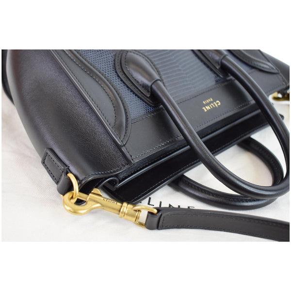 CELINE Micro Luggage Bi-Color Lizard Calfskin Tote Bag Black
