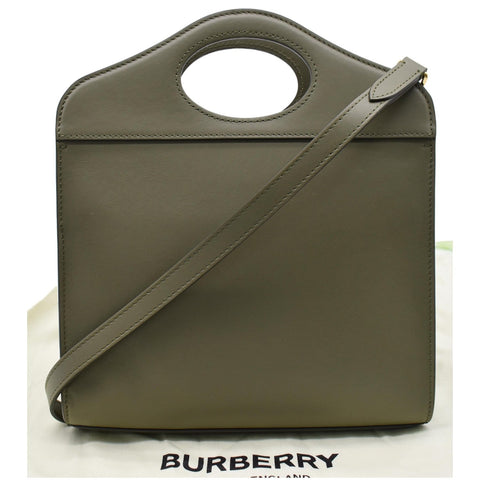 BURBERRY Mini Leather Pocket Tote Bag Dark Fern Green