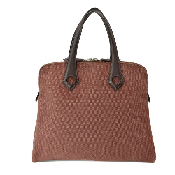 HERMES Heeboo Canvas Top Handle Satchel Bag Brown