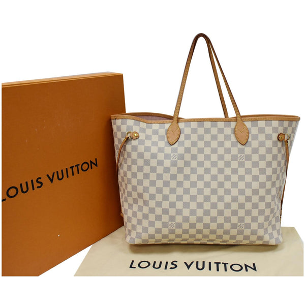 LOUIS VUITTON Neverfull GM Damier Azur Tote Shoulder Bag White
