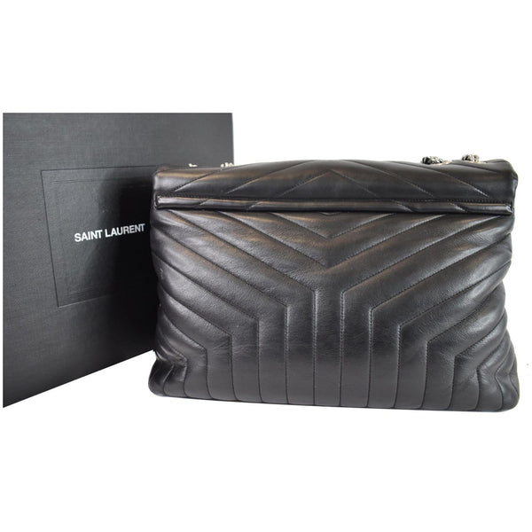 YVES SAINT LAURENT Large Loulou Calfskin Matelasse Chain Shoulder Bag Black