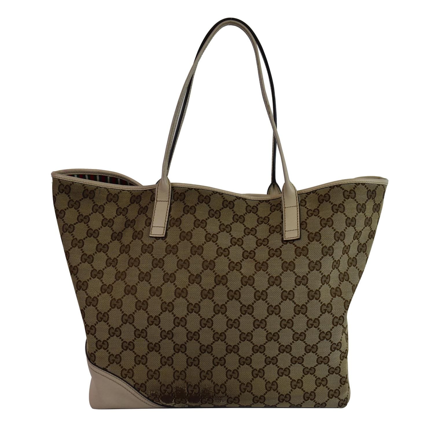 Gucci Tote Bag GG Canvas Hand 169946 Beige Brown Brit Authentic