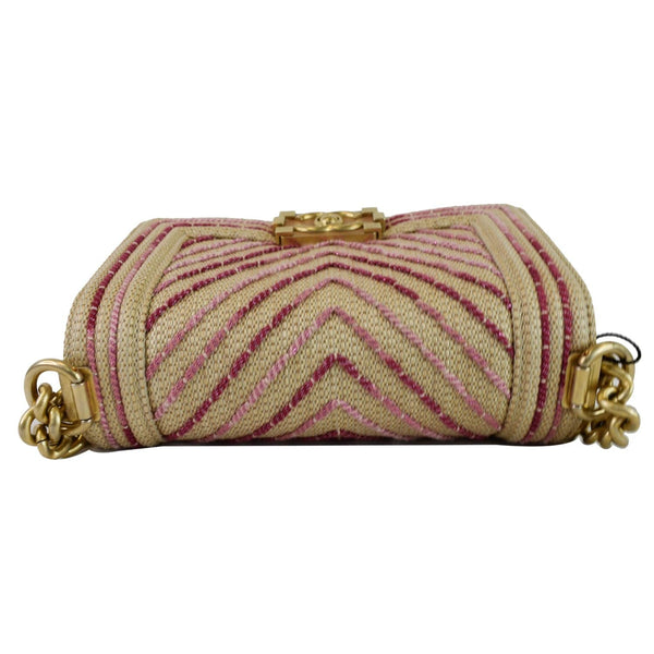 CHANEL Small Boy Chevron Cotton Mixed Fibers Shoulder Bag Pink