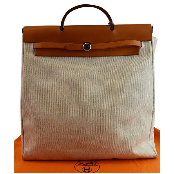 HERMES Herbag Canvas Leather Backpack Bag Beige