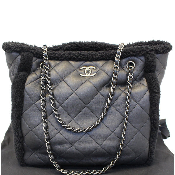 Chanel Tote Bag Cozy CC Shearling and Lambskin Black - leather