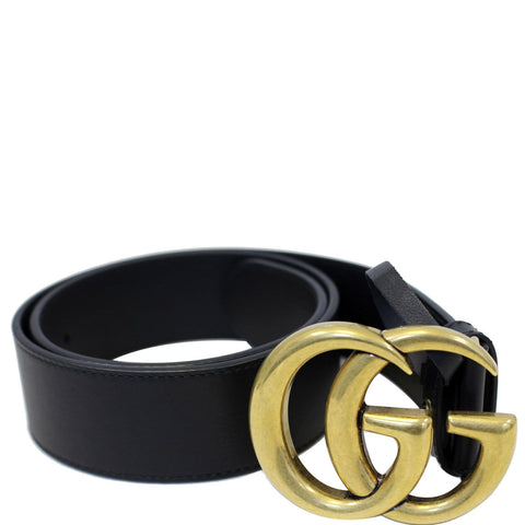 GUCCI Double G Buckle Black Leather Belt Size 35