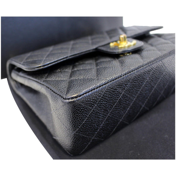 CHANEL Double Flap Small Caviar Leather Shoulder Bag Black-US