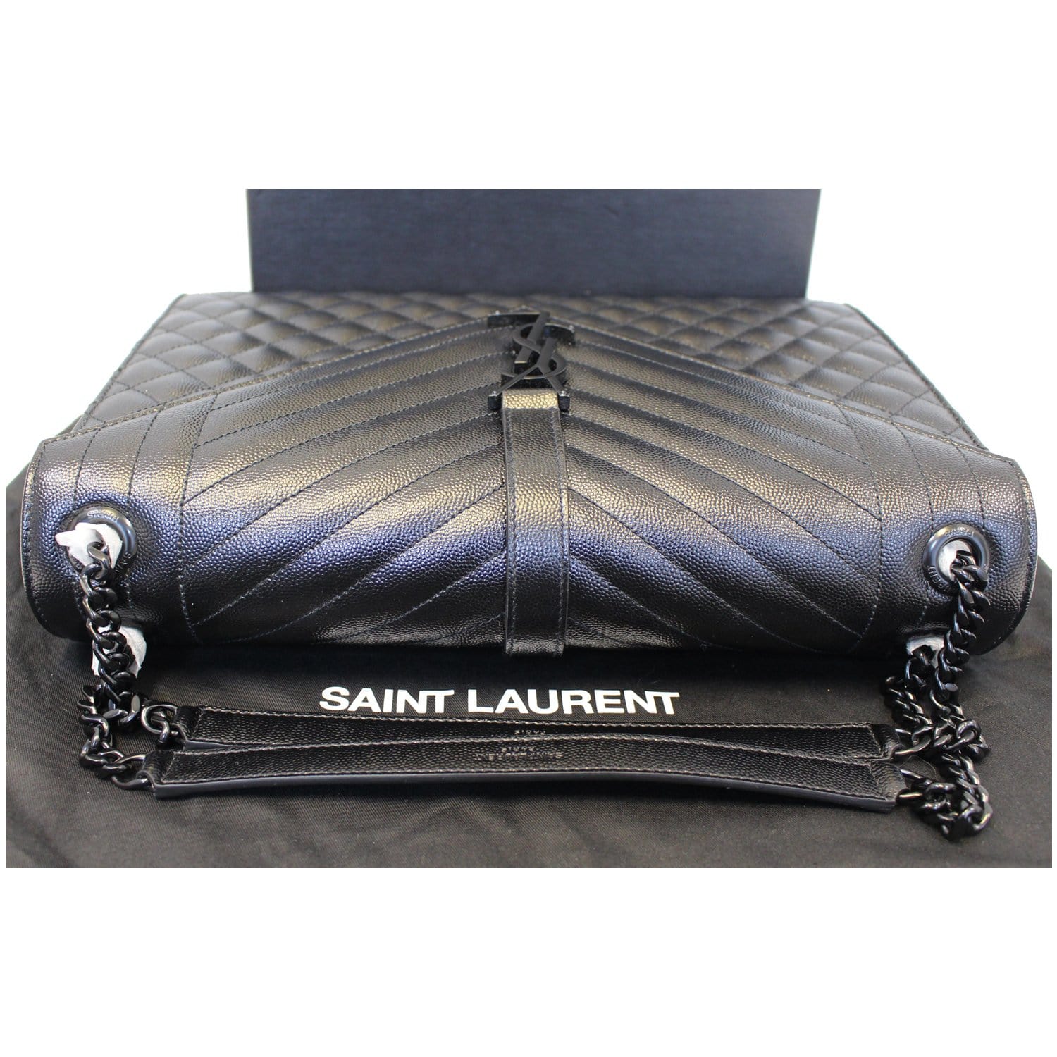YSL Saint Laurent ENVELOPE LARGE BAG Large Black Pre-owned Excellent  Condition