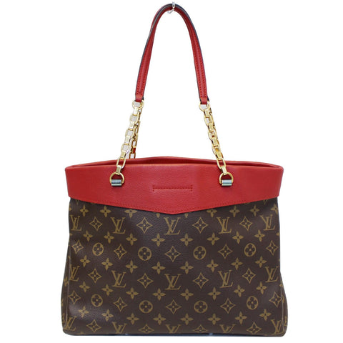 LOUIS VUITTON Pallas Chain Monogram Canvas Shopper Bag Brown