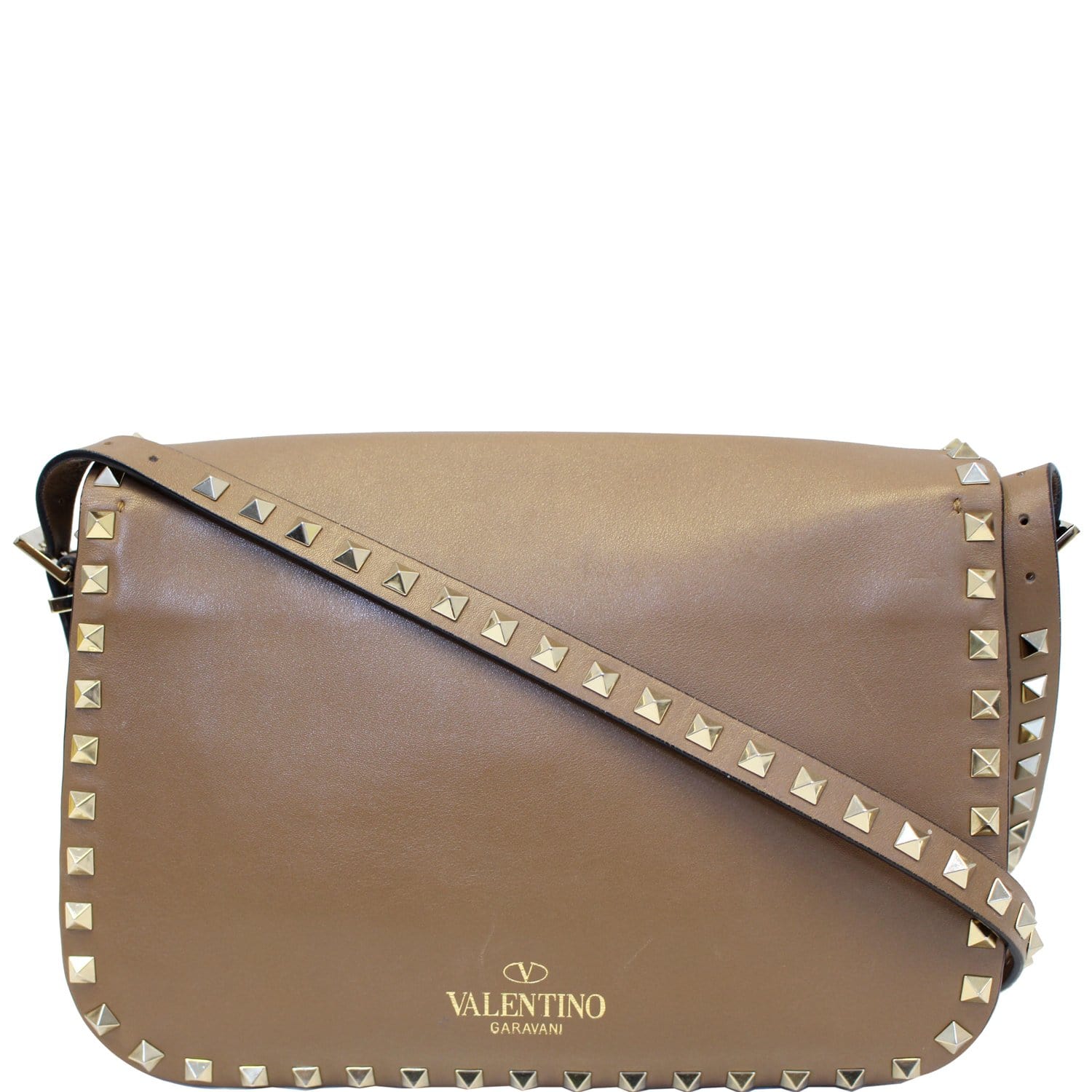 Meyella pelleten Mindre Valentino Rockstud Flap Leather Crossbody Bag Beige-US