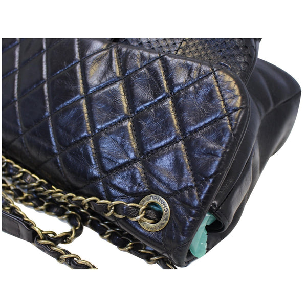 Chanel Urban Mix Flap Calfskin Python Shoulder Bag Black corner