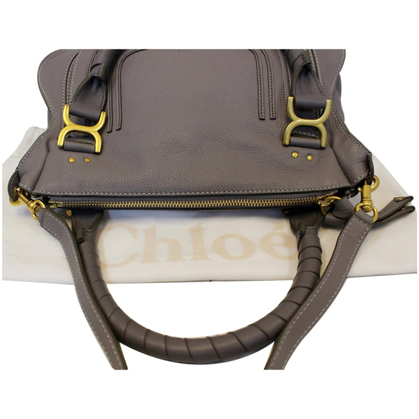 CHLOE Medium Marcie Pebbled Leather Satchel Shoulder Bag Grey-US