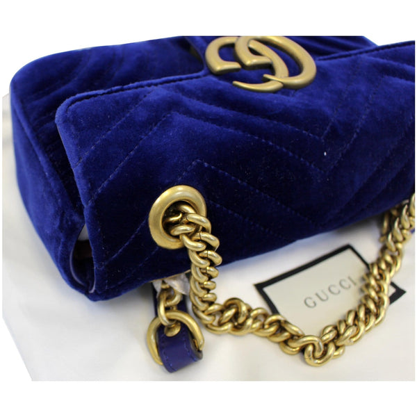 GUCCI GG Marmont Velvet Mini Shoulder Crossbody Bag Blue
