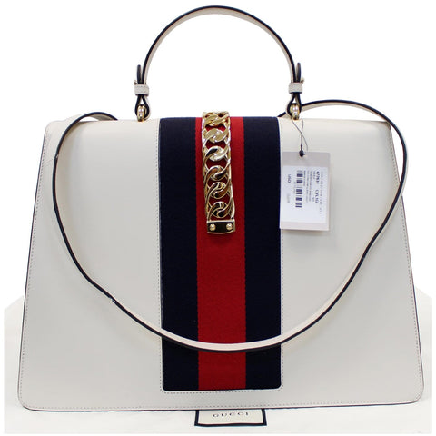 GUCCI Maxi Sylvie Calfskin Top Handle Bag White 477631