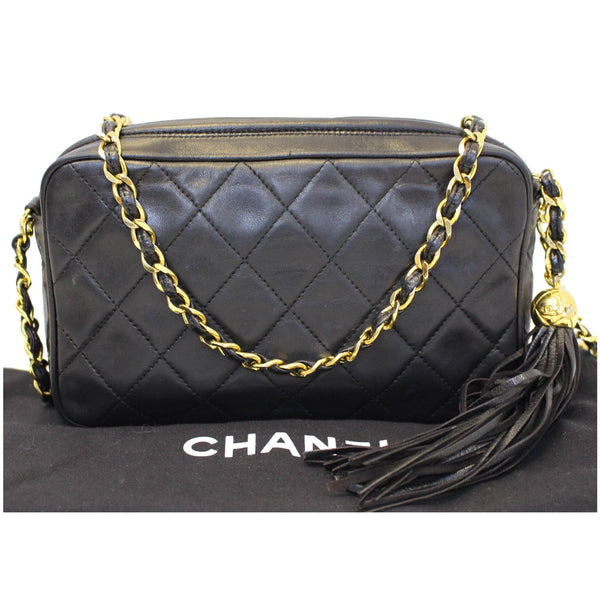 CHANEL Camera Tassel Lambskin Leather Shoulder Bag Black