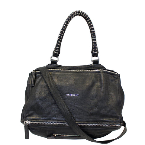 GIVENCHY Pandora Lizard Print Embossed Leather Shoulder Bag Black