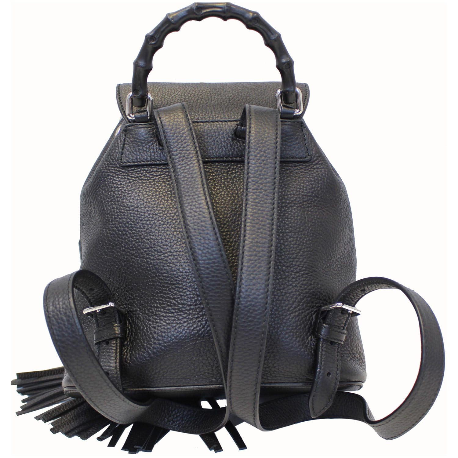 black leather gucci backpack women& 39 Gucci Bamboo Pebbled Leather Backpack Bag Black
