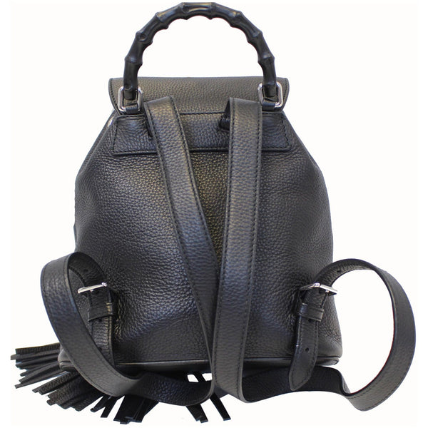 Gucci Bamboo Pebbled Leather Backpack Bag Black - shoulder belts