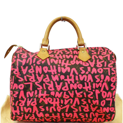 LOUIS VUITTON Speedy 30 Graffiti Monogram Satchel Bag Pink