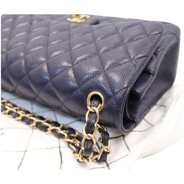 Chanel Jumbo Double Flap Caviar Leather Shoulder Bag Blue exterior