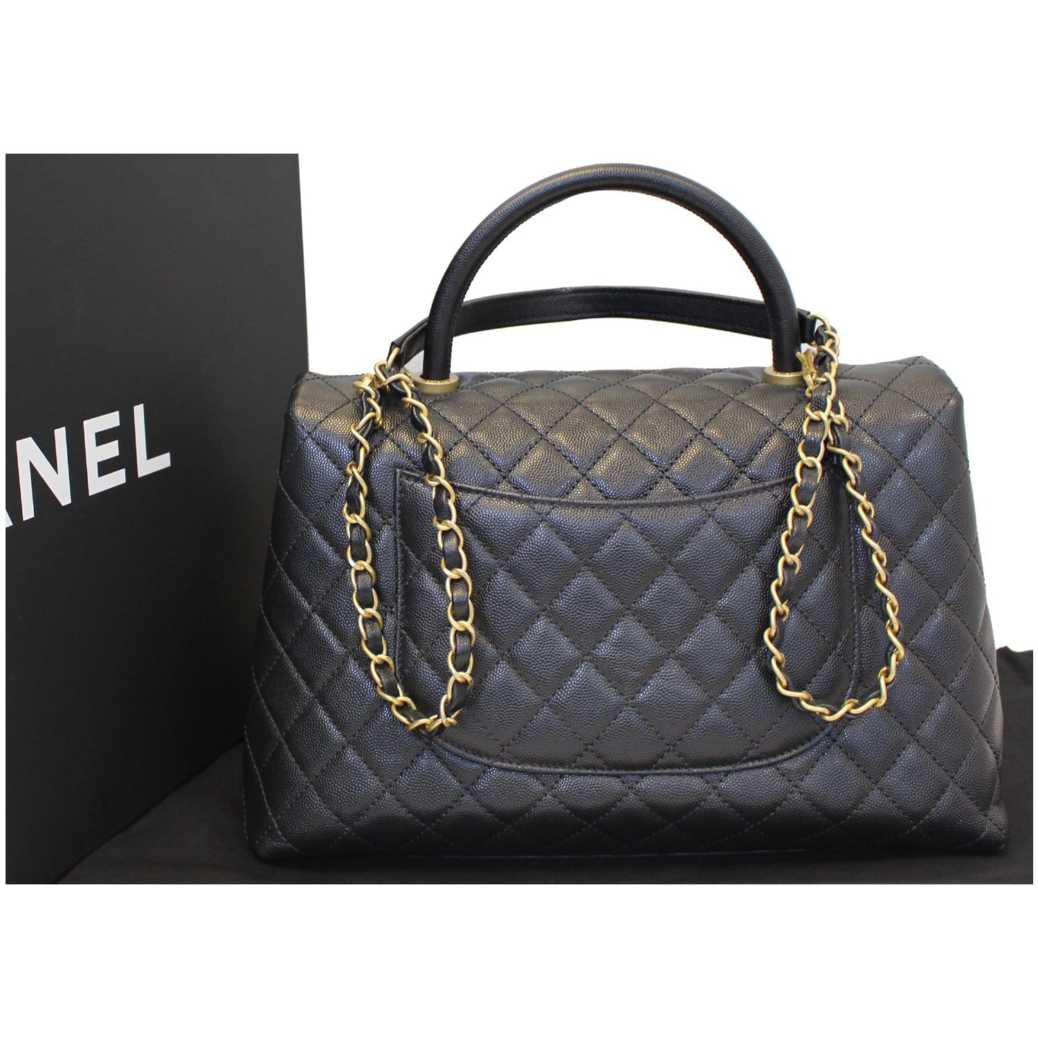 Chanel Black Quilted Caviar Large Coco Top Handle Pale Gold Hardware (Very Good), Womens Handbag