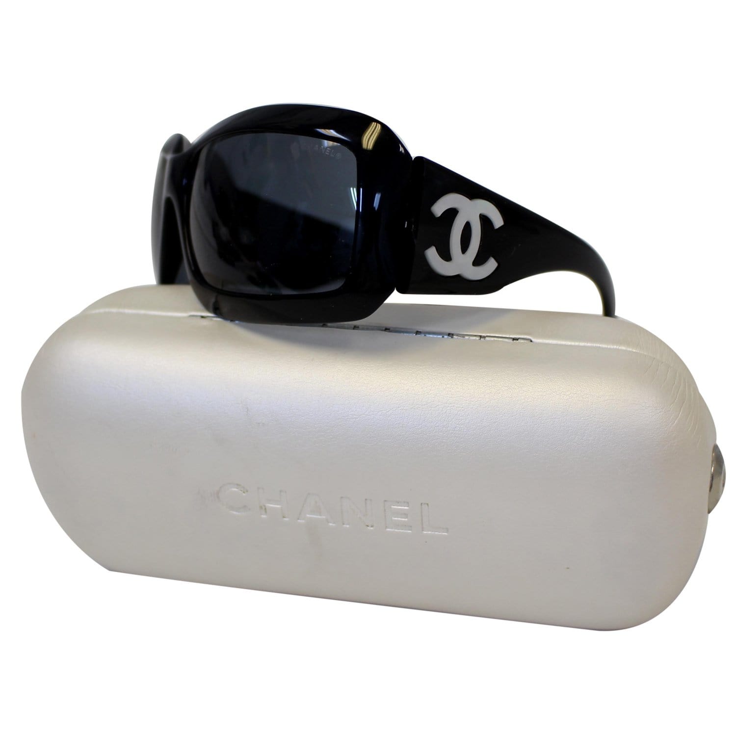 Chanel Sunglasses Black CC White Logo Monogram Chunky 5076 