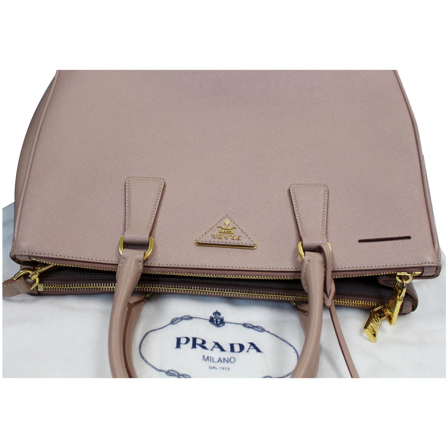 PRADA Lux Large Saffiano Leather Tote Shoulder Bag Light Pink