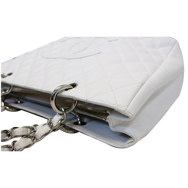 CHANEL Grand Shopping Caviar Leather Tote Bag White