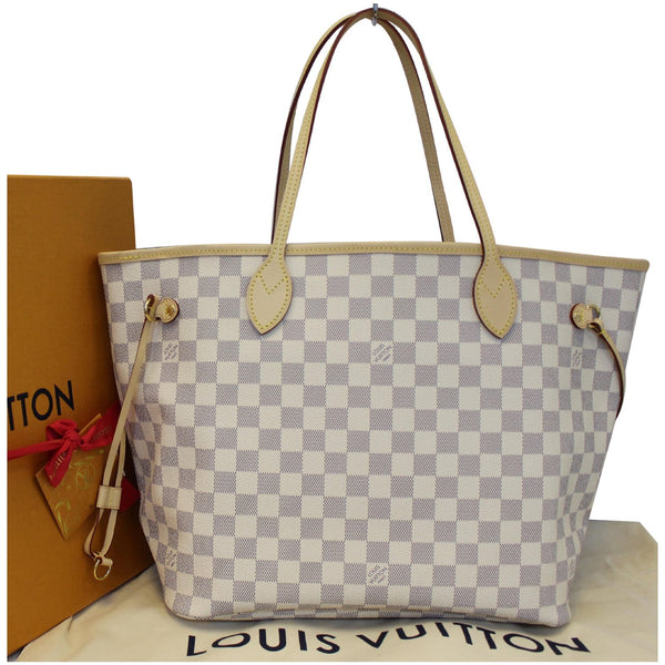 LOUIS VUITTON Neverfull MM Damier Azur Tote Shoulder Bag White