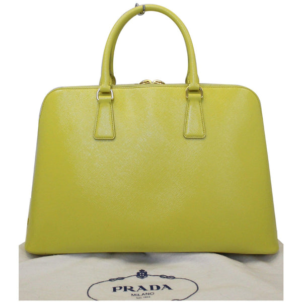 Prada Saffiano Lux Leather Top Handle Satchel Bag Yellow front 